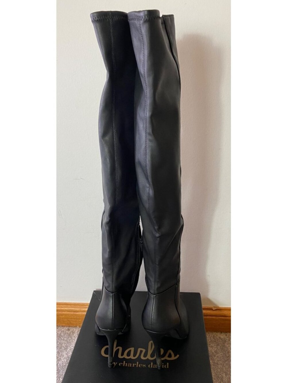 Charles David Debutante Black Over-The-Knee Stiletto Boots Size 7.5M Side Zip - Picture 7 of 9
